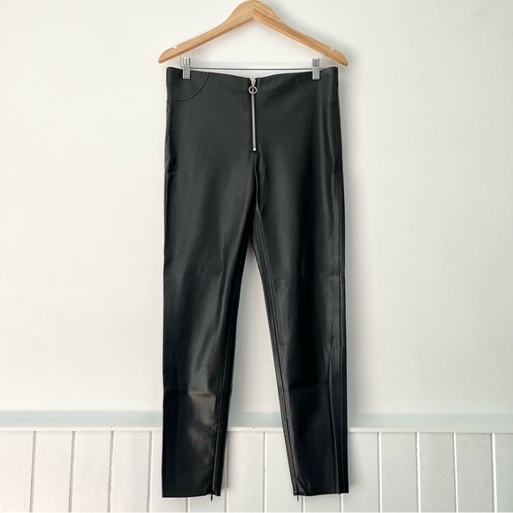 Zara Black Faux Leather Leggings With Front Zipper Size L - Picture 2 of 15